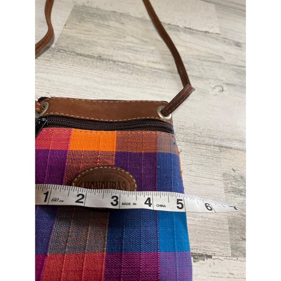 Multi-colored plaid two zipper small Honduras crossbody bag - Picture 4 of 6
